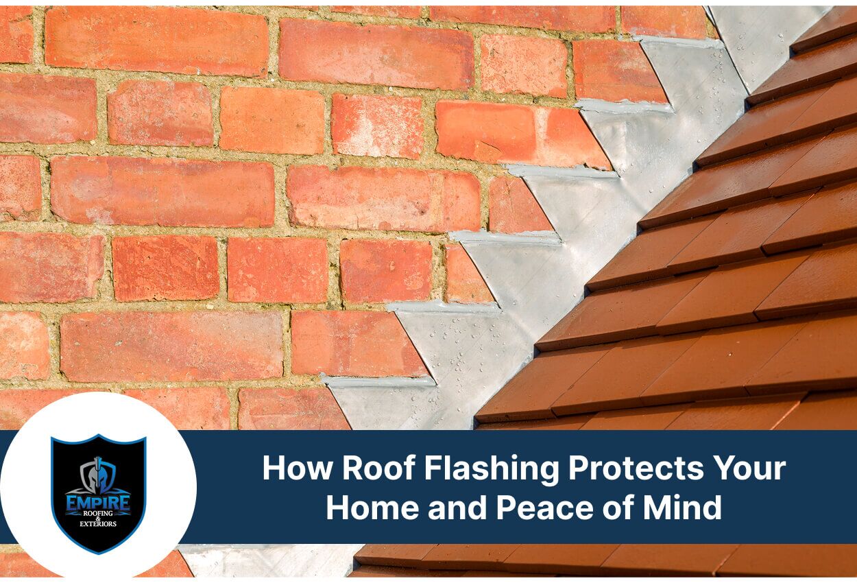 Close-up of roof flashing on red brick wall for home protection