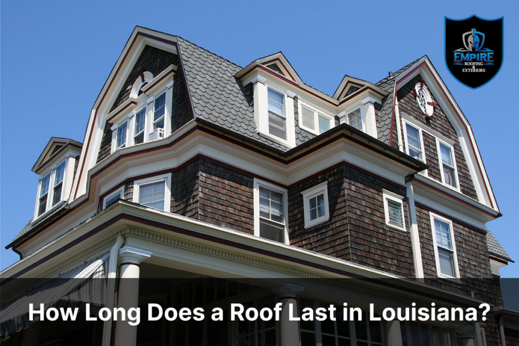 Large house with shingle roof under clear blue sky in louisiana