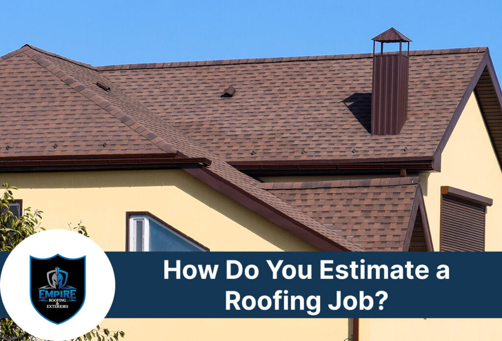 Brown shingle roof on home with guide on estimating roofing jobs.