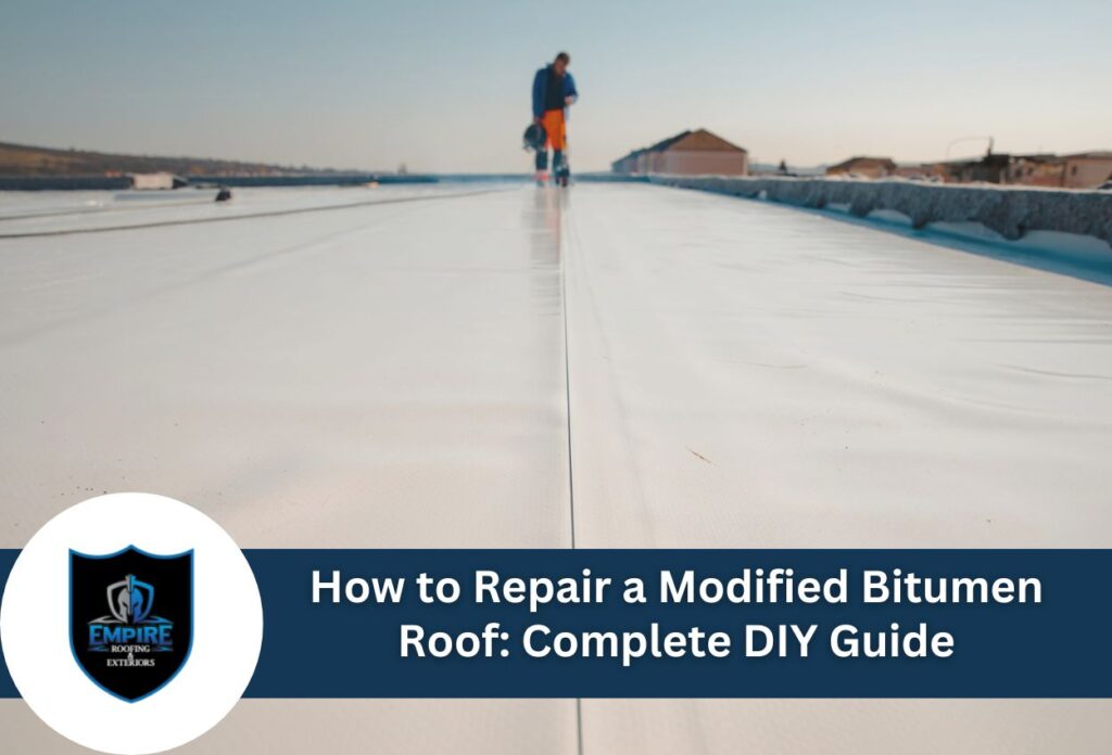 Flat roof with worker on it in background