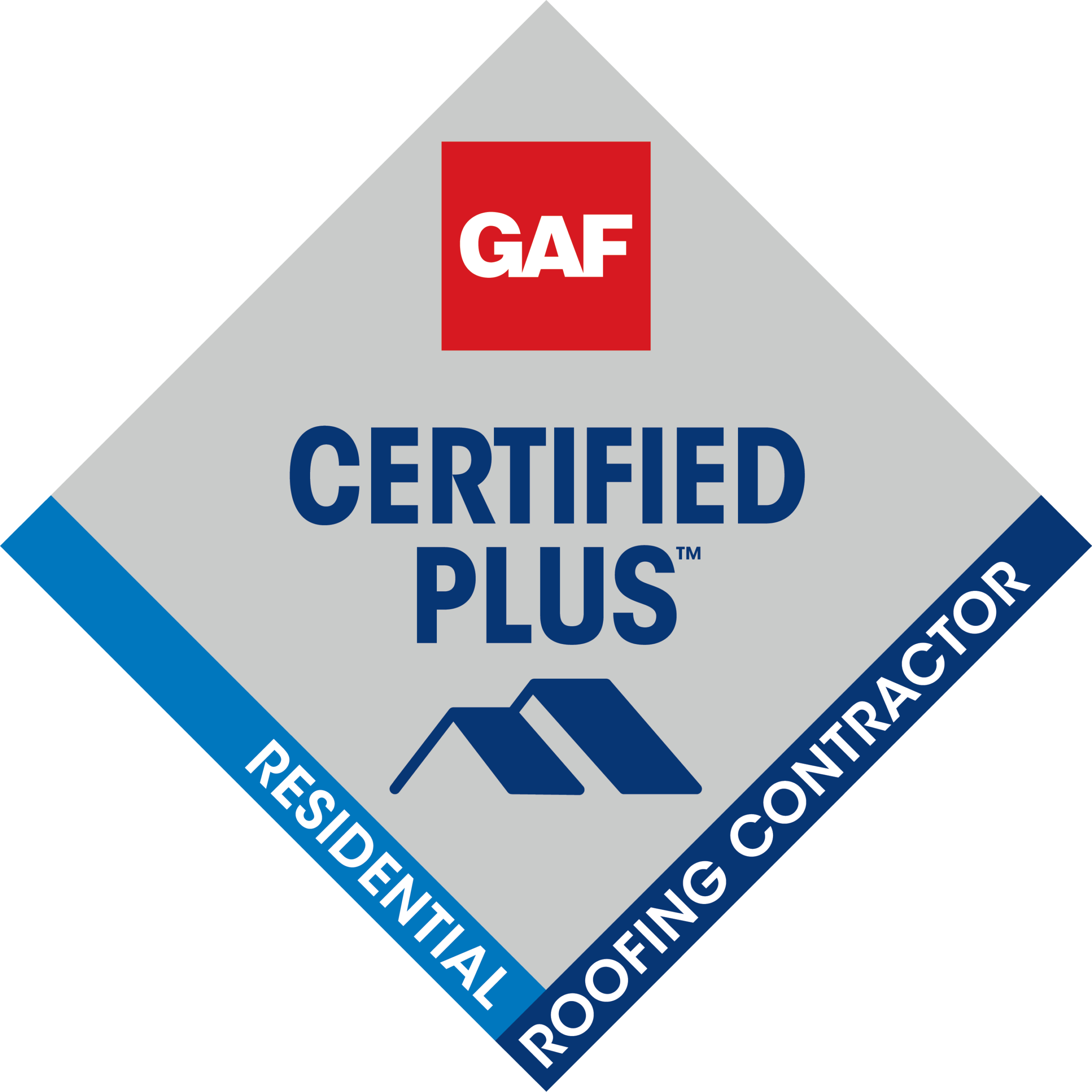 GAF Certified Plus residential roofing contractor badge.